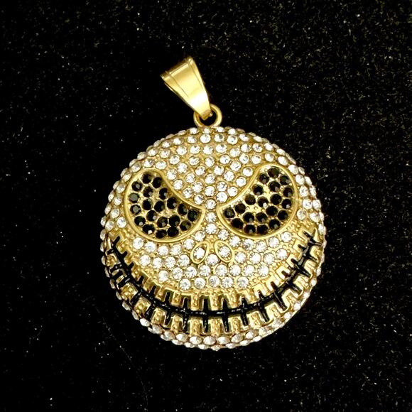 Brand New- Iced JACK SKELLINGTON Face Pendant Large-GOLD & BLACK - Picture 1 of 9